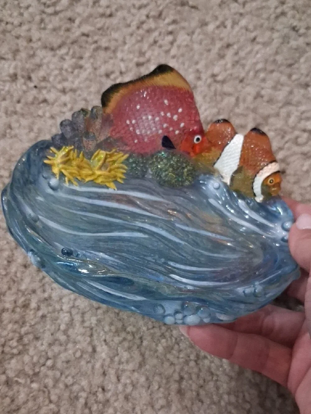 Decorative Fish Water Dish - Blue and Orange Ocean Design Soap Dish Acrylic
